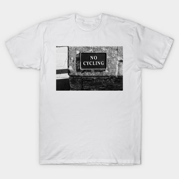 No cycling street sign Black and White Photo T-Shirt by JJFarquitectos